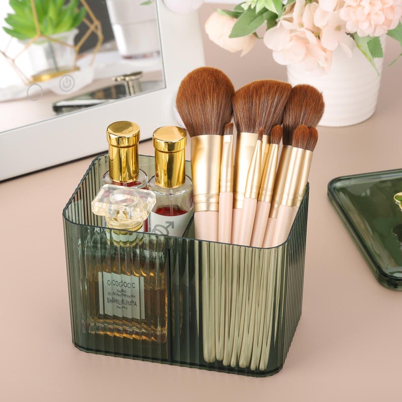 Tbestmax Qtip Holder Dispenser 3-Section Clear Cotton Swab/Pad/Ball Holder Container 3 Grids Bathroom Organizer Jar Cosmetics Storage for Vanity(Green) - Image 5