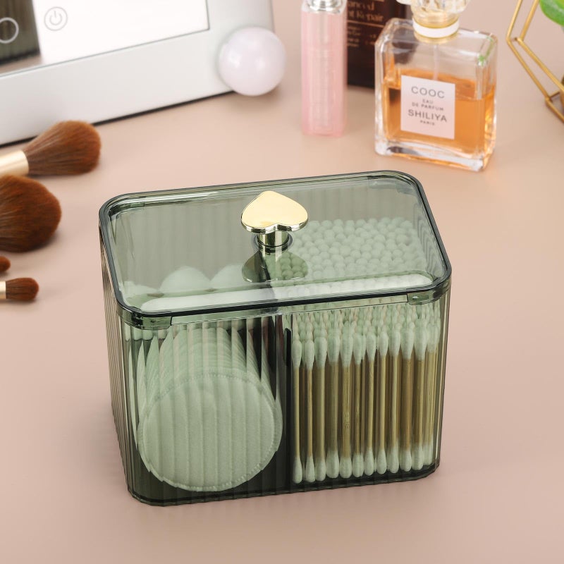 Tbestmax Qtip Holder Dispenser 3-Section Clear Cotton Swab/Pad/Ball Holder Container 3 Grids Bathroom Organizer Jar Cosmetics Storage for Vanity(Green) - Image 2