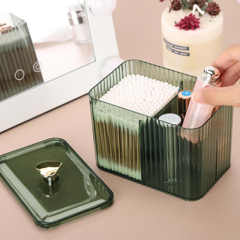 Tbestmax Qtip Holder Dispenser 3-Section Clear Cotton Swab/Pad/Ball Holder Container 3 Grids Bathroom Organizer Jar Cosmetics Storage for Vanity(Green) - Image 4