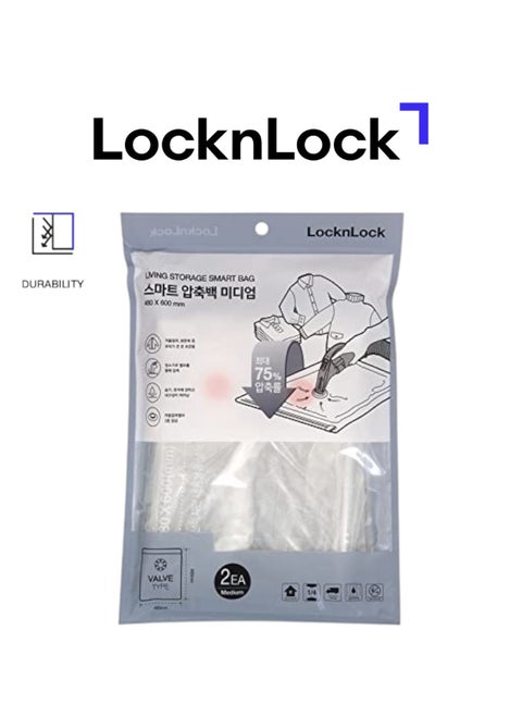 LocknLock Smart Bag Multi 2P Set Medium, - Transparent, Durable, Waterproof, Space-Saving Storage Solution