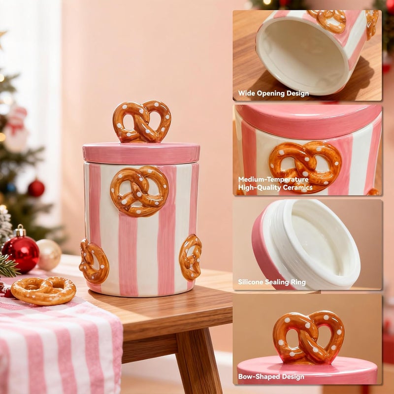 DIF DECO Christmas Cookie Jars with Lid Airtight, 19.5 OZ Xmas Food Storage Containers, Hand Painted Pretzel Kitchen Canisters for Countertop, Home Decor for Coffee, Sugar, Tea, Flour（577ml） - Image 4