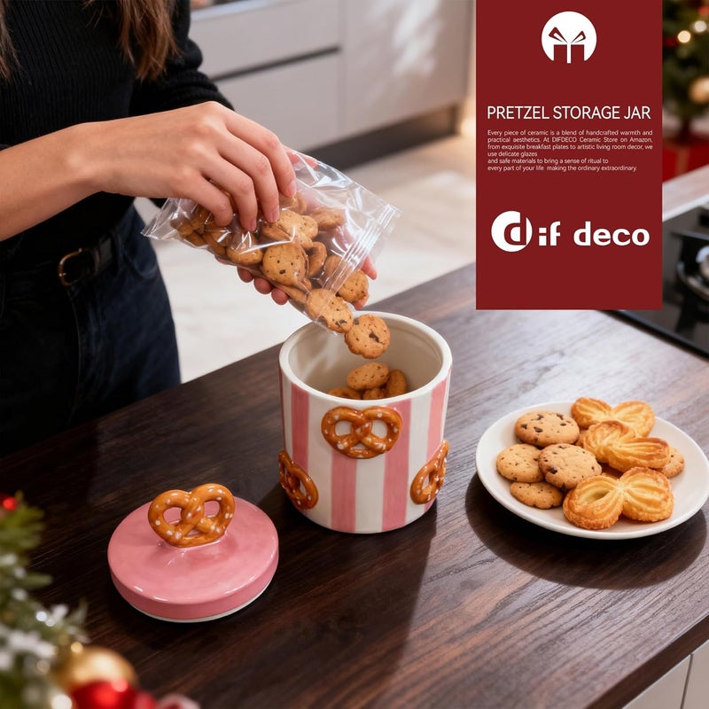 DIF DECO Christmas Cookie Jars with Lid Airtight, 19.5 OZ Xmas Food Storage Containers, Hand Painted Pretzel Kitchen Canisters for Countertop, Home Decor for Coffee, Sugar, Tea, Flour（577ml） - Image 5
