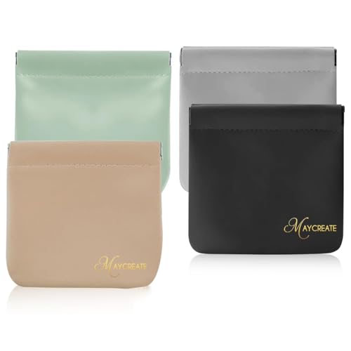 MAYCREATE 4Pcs Pocket Cosmetic Bag Small Pouches For Women Waterproof Pu Makeup Bags Travel Organizer For Coin Purse, Lipstick Headphones, Jewelry Accessories - No Zipper, Self-Closing, Assorted - Image 1