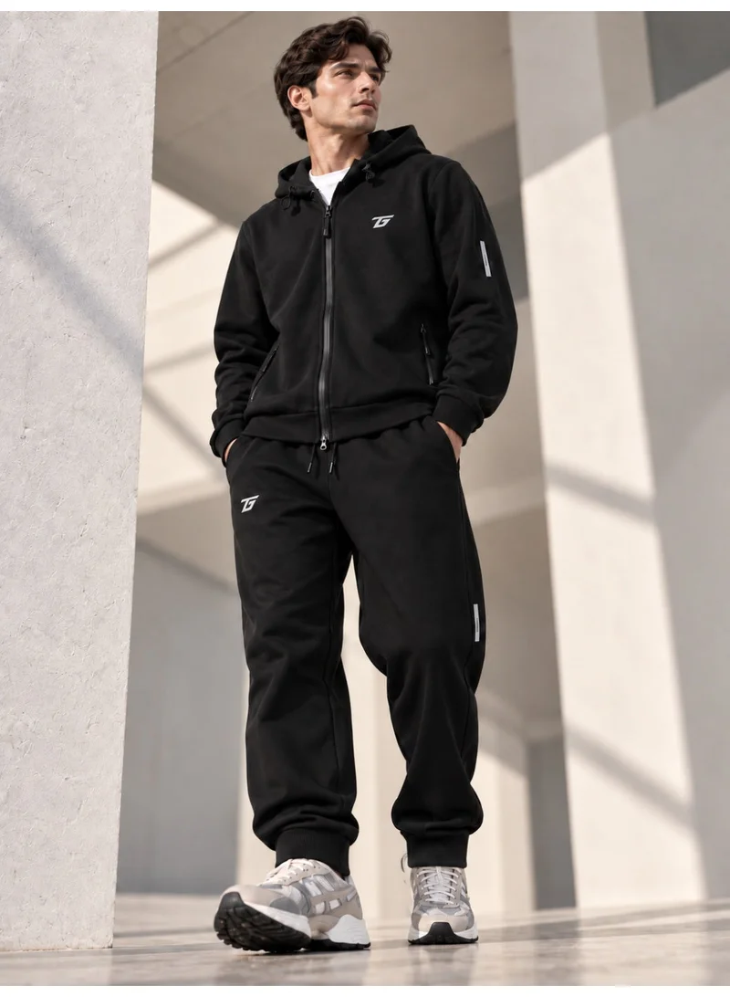 تي جي تي Men's Full-Zip Fleece Hoodie Tracksuit – Two-Piece Set with Zip Pockets