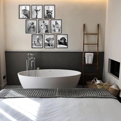 Kizbok Funny Bathroom Wall Art, Black and White Wall Art, Cute Animals Canvas Bathroom art Prints, Funny B athroom W all Decor Signs, Vintage bathroom Pictures wall Decor for Toliet Restroom- Unframed - Image 4