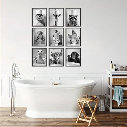 Kizbok Funny Bathroom Wall Art, Black and White Wall Art, Cute Animals Canvas Bathroom art Prints, Funny B athroom W all Decor Signs, Vintage bathroom Pictures wall Decor for Toliet Restroom- Unframed - Image 5