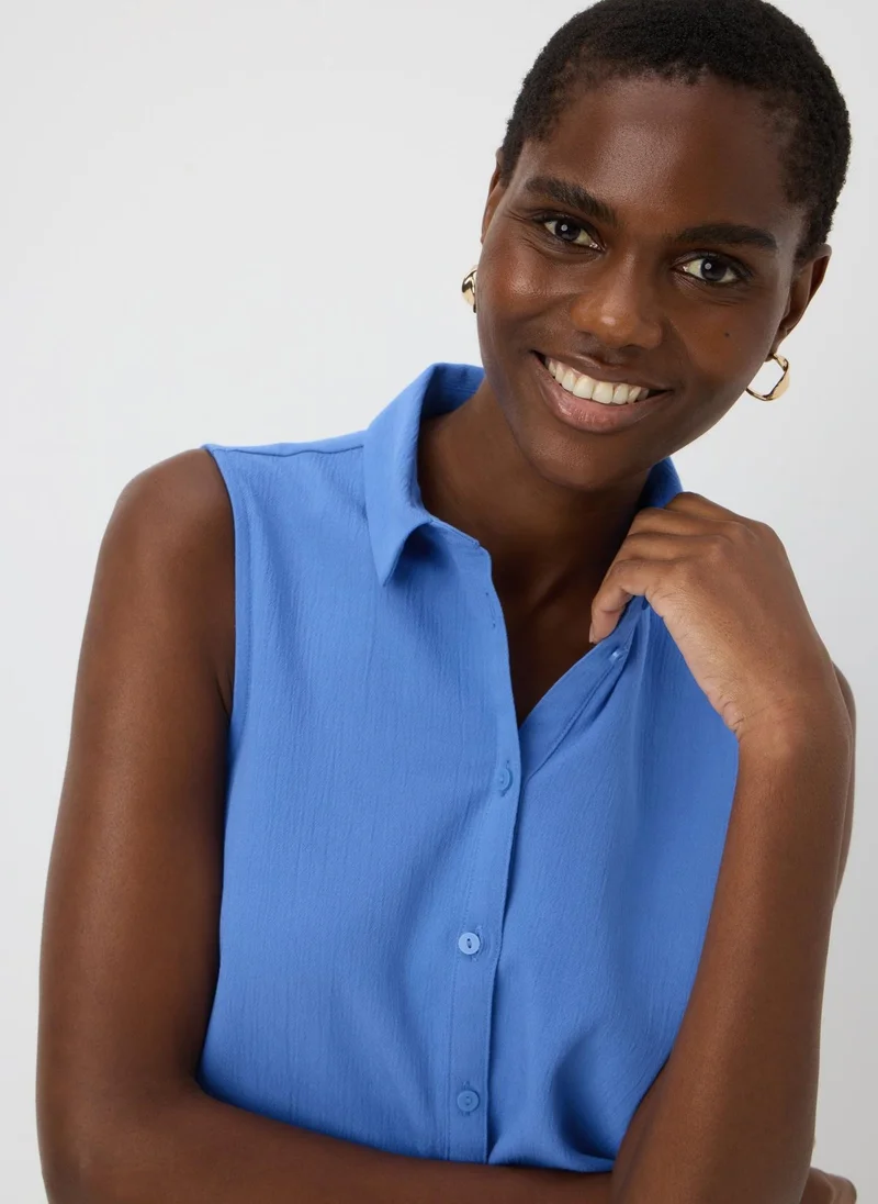 Matalan Blue Sleeveless Clipper Shirt