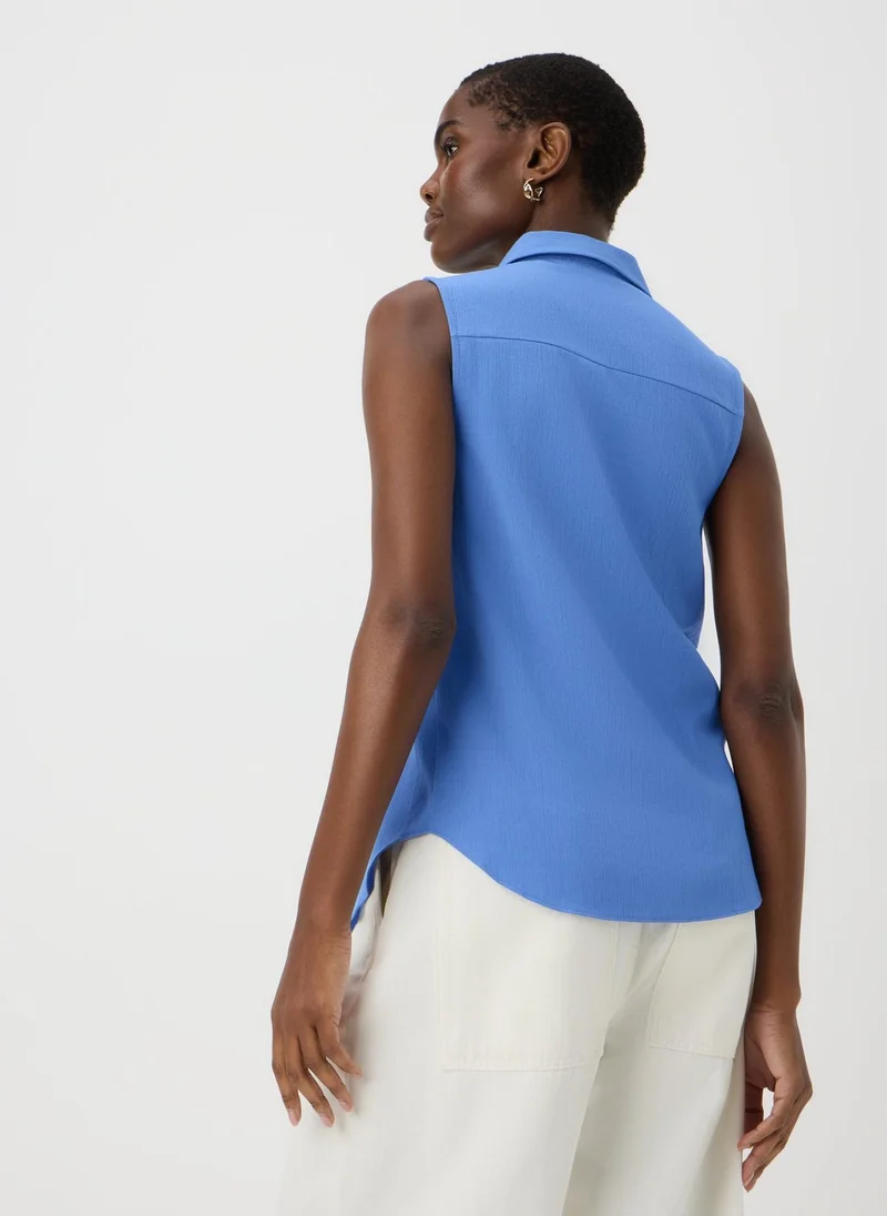 Matalan Blue Sleeveless Clipper Shirt