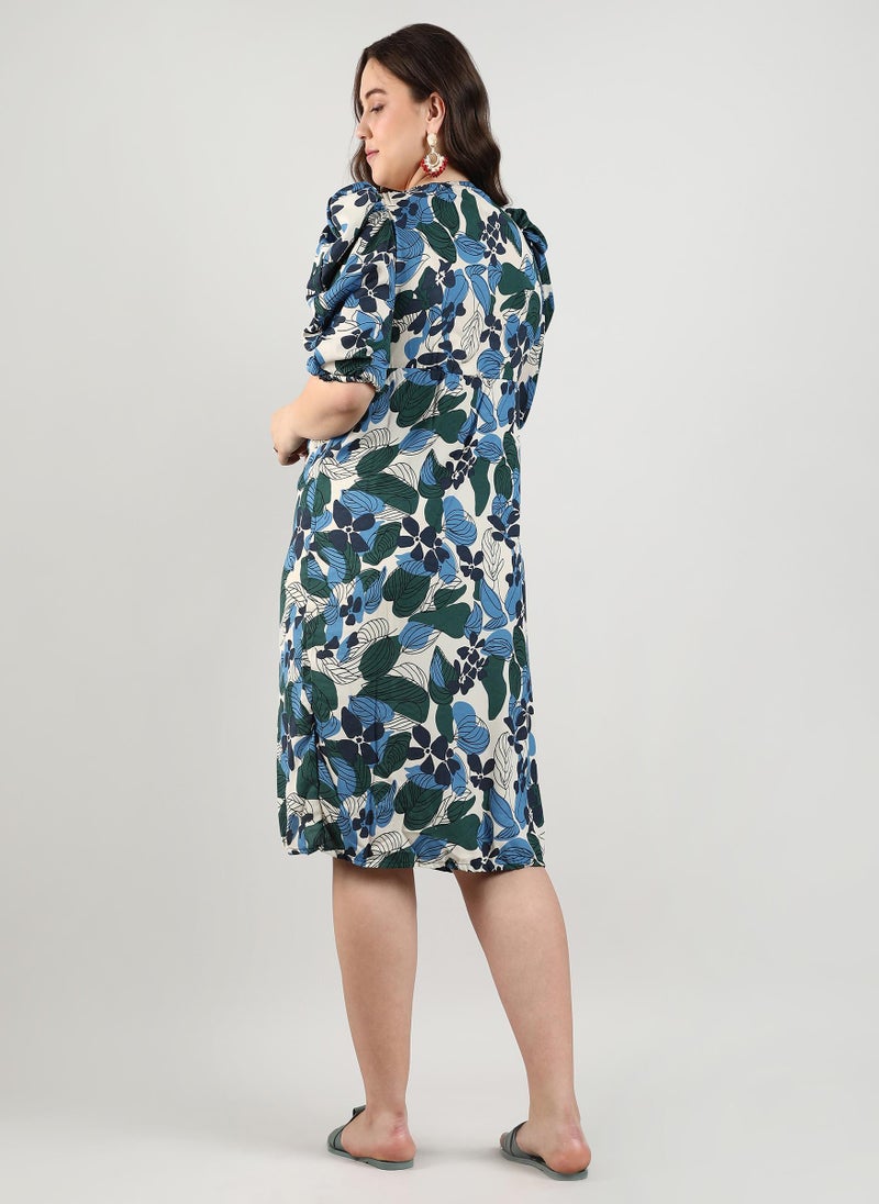 Instafab Plus Women's Forest Green Foliage Wrap Dress - Image 4