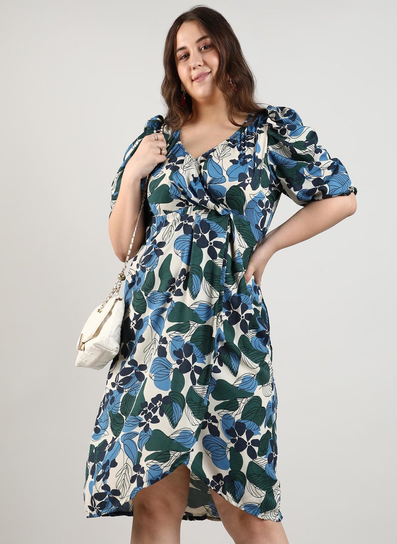 Instafab Plus Women's Forest Green Foliage Wrap Dress - Image 1