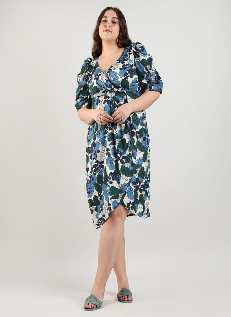 Instafab Plus Women's Forest Green Foliage Wrap Dress - Image 2
