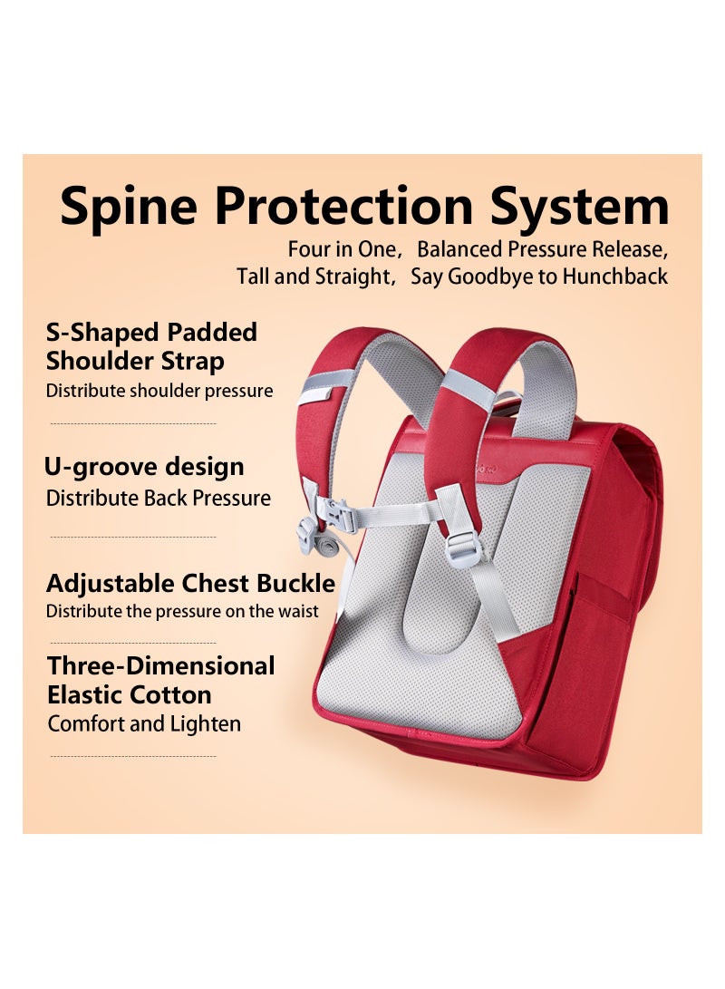 Nohoo حقيبة ظهر مدرسية أفقية لحماية العمود الفقري من نوهو لطلاب المرحلة الابتدائية من 0-5 سنوات - حمراء - Image 5