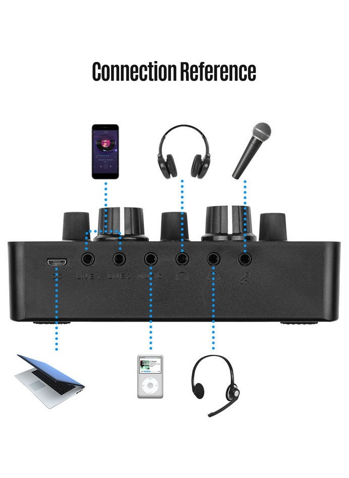 Generic Mini Rechargeable Live Sound Card Voice Changer Device With Built-in Multiple Sound Effects And Earphone Lavalier Microphone Black  - Image 3