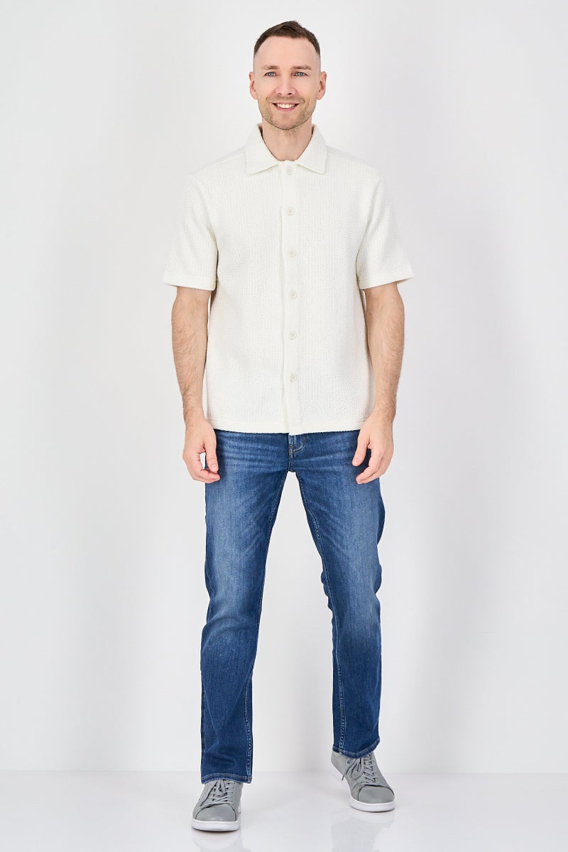 Plenum Studio Men Relaxed Fit Short Sleeve Textured Casual Shirt, Off White - Image 4