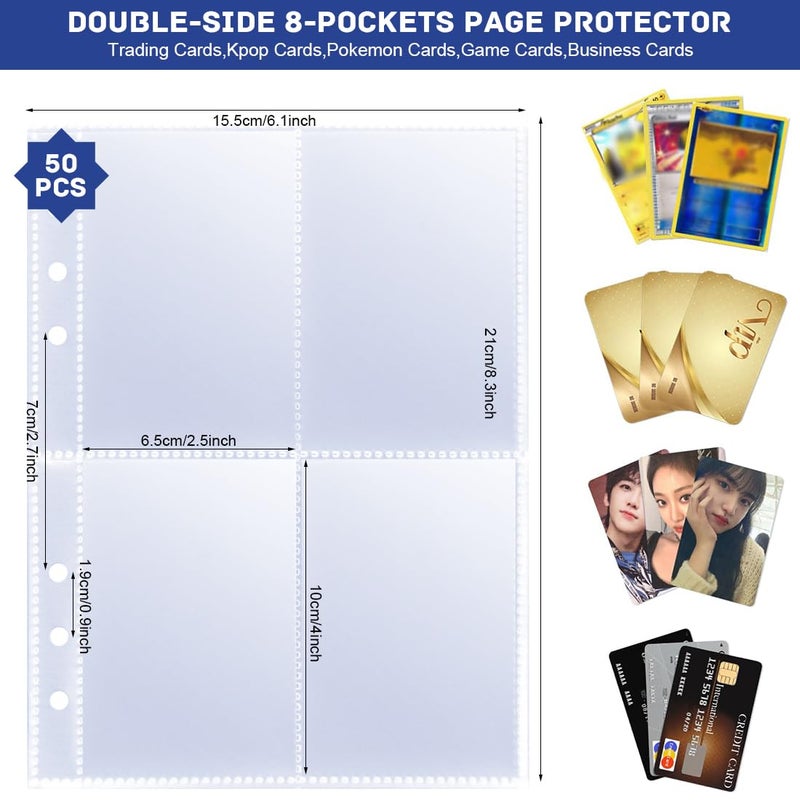 YSYONM Photocard Sleeves 50 Pack 400 Pockets 6 Ring A5 Binder Sleeves 2.5x3.5 Inch Double-Sided 4 Pocket Page Protector for Game Cards, Photos, Postcards - Image 2