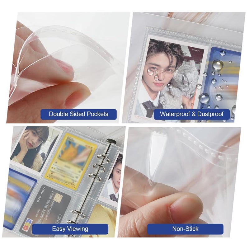 YSYONM Photocard Sleeves 50 Pack 400 Pockets 6 Ring A5 Binder Sleeves 2.5x3.5 Inch Double-Sided 4 Pocket Page Protector for Game Cards, Photos, Postcards - Image 4