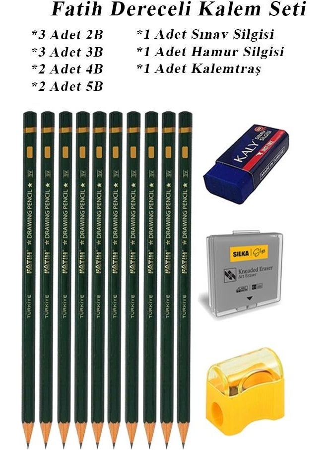 Artlantis Art Pencil Fatih Graduated Pencil Set Charcoal Pencil Set 2b 3b 4b 5b Set of 13 Exam Eraser and Dough Eraser Pencil Sharpener  - Image 1