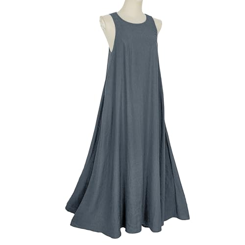 Mingyuezai Women's Sleeveless Linen Maxi Dress Casual Long Dresses with Pockets(Z3019BU,2XL) - Image 5