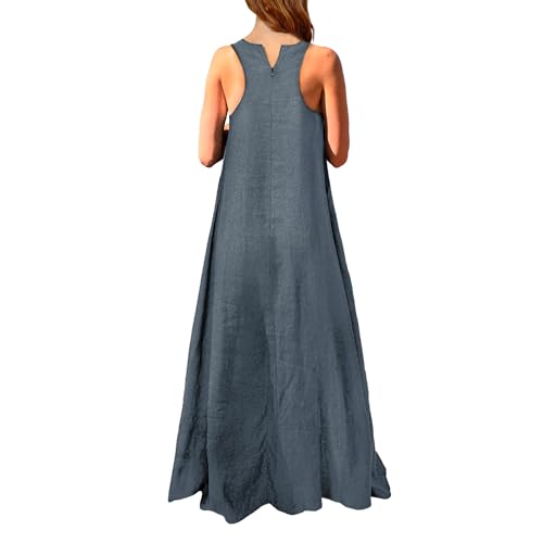Mingyuezai Women's Sleeveless Linen Maxi Dress Casual Long Dresses with Pockets(Z3019BU,2XL) - Image 2