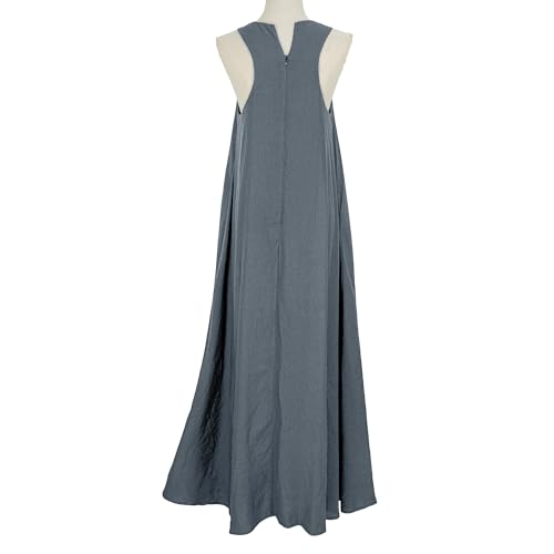Mingyuezai Women's Sleeveless Linen Maxi Dress Casual Long Dresses with Pockets(Z3019BU,2XL) - Image 4