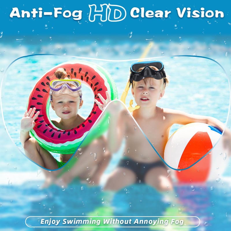 Freela Swim Goggles with Nose Cover for Kids 8-12 8-14 6-14 4-7 3-10 3-6 3-5 Boys Girls Children Youth , Water Pool Beach Swimming Goggles Mask for Tempered Glass Anti Fog Waterproof 180Â° Clear View - Image 2