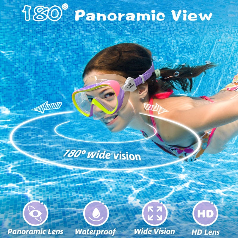 Freela Swim Goggles with Nose Cover for Kids 8-12 8-14 6-14 4-7 3-10 3-6 3-5 Boys Girls Children Youth , Water Pool Beach Swimming Goggles Mask for Tempered Glass Anti Fog Waterproof 180Â° Clear View - Image 3