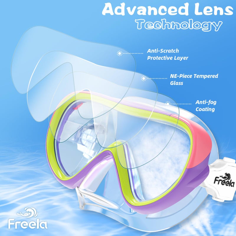 Freela Swim Goggles with Nose Cover for Kids 8-12 8-14 6-14 4-7 3-10 3-6 3-5 Boys Girls Children Youth , Water Pool Beach Swimming Goggles Mask for Tempered Glass Anti Fog Waterproof 180Â° Clear View - Image 5