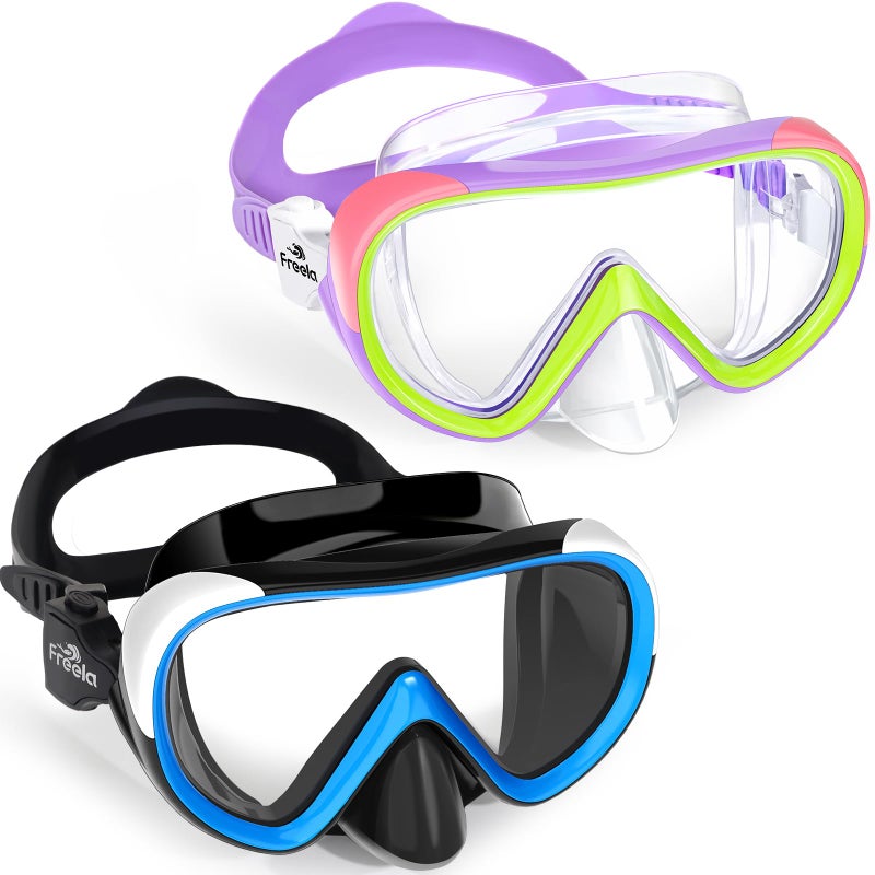 Freela Swim Goggles with Nose Cover for Kids 8-12 8-14 6-14 4-7 3-10 3-6 3-5 Boys Girls Children Youth , Water Pool Beach Swimming Goggles Mask for Tempered Glass Anti Fog Waterproof 180Â° Clear View - Image 1