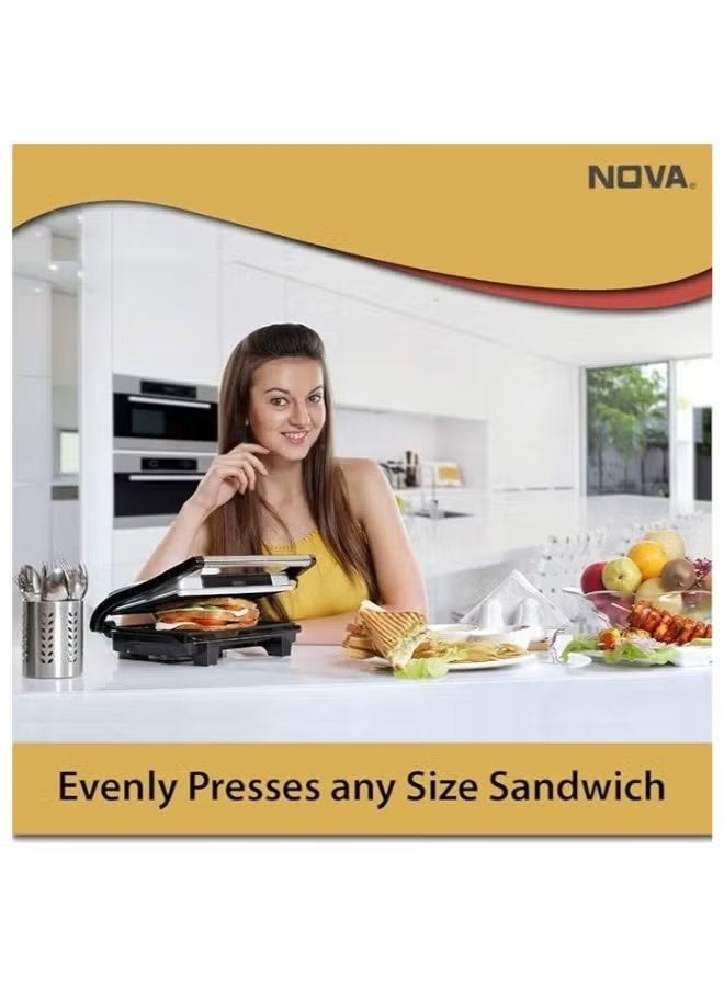 Nova 2Slice Sandwich Maker with Non-Stick Interchangeable Plates, Adjustable Temperature Control, Power Indicator Lights, Quick Toasting Grill for Sandwiches, Paninis, Snacks & Breakfast - Image 1