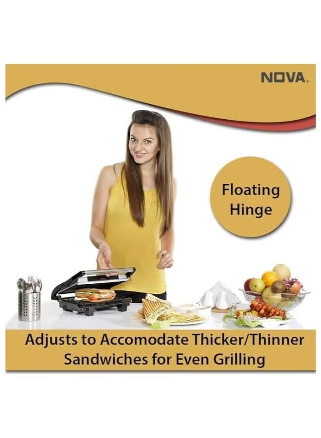 Nova 2Slice Sandwich Maker with Non-Stick Interchangeable Plates, Adjustable Temperature Control, Power Indicator Lights, Quick Toasting Grill for Sandwiches, Paninis, Snacks & Breakfast - Image 3