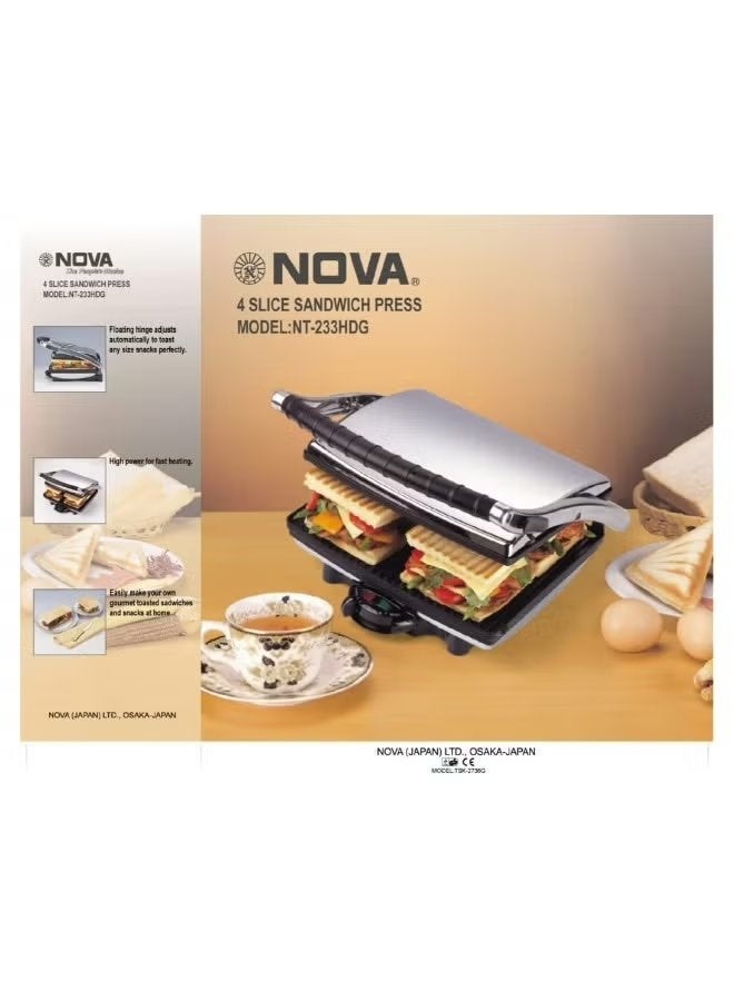 Nova 2Slice Sandwich Maker with Non-Stick Interchangeable Plates, Adjustable Temperature Control, Power Indicator Lights, Quick Toasting Grill for Sandwiches, Paninis, Snacks & Breakfast - Image 2
