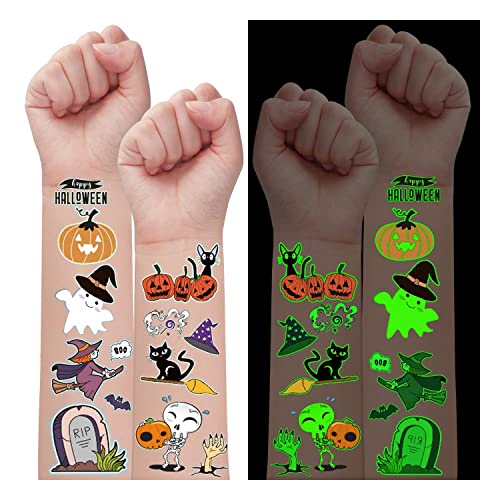 Partywind 10 Sheets Luminous Halloween Temporary Tattoos for Kids Glow Halloween Decorations Birthday Party Favors Supplies Halloween Fake Tattoos Goodie Bag Fillers Games Accessories for Party - Image 2