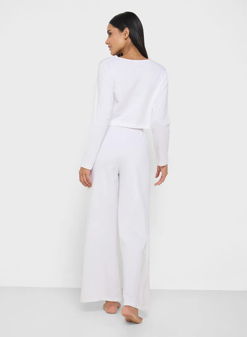 جينجر Cotton Long Sleeves Top & Relaxed Pyjama Set