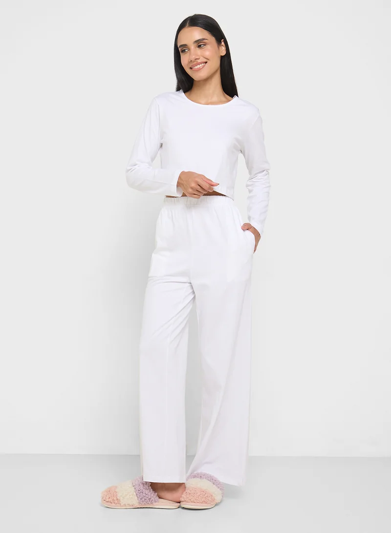 جينجر Cotton Long Sleeves Top & Relaxed Pyjama Set