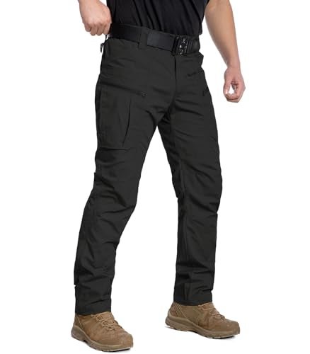 CARWORNIC Men's Ripstop Tactical Pants Water Resistant Cargo Work Pants Lightweight Breathable Outdoor Hiking Pants for EDC Military Combat Security Construction Trekking with 8 Pockets Black