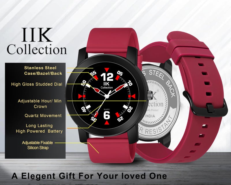 IIK COLLECTION Watches For Men Round NumericalBlck & Red Dial Men Watch With Silicon Strap Long Battery Life Stainless Steel With Adjustable Flexible Silicon Strap Watches For Boys - Analogue - Image 5