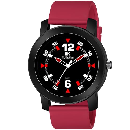 IIK COLLECTION Watches For Men Round NumericalBlck & Red Dial Men Watch With Silicon Strap Long Battery Life Stainless Steel With Adjustable Flexible Silicon Strap Watches For Boys - Analogue - Image 1