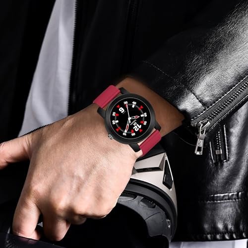IIK COLLECTION Watches For Men Round NumericalBlck & Red Dial Men Watch With Silicon Strap Long Battery Life Stainless Steel With Adjustable Flexible Silicon Strap Watches For Boys - Analogue - Image 2