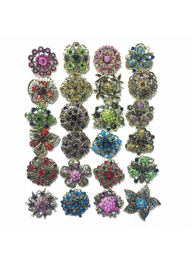 Ezing Lot 24pc Shining Rhinestone Crystal Brooches Pins DIY Wedding Bouquet Kit - Image 1