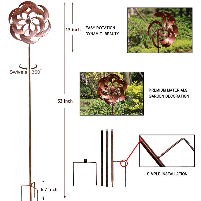LERFUGI 360 Degrees Metal Swivel Classical Wind Spinner Willow Leaves for Patio Lawn Outdoor Yard Lawn Garden - Image 2