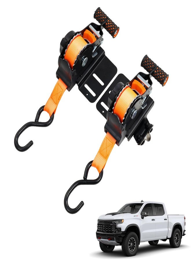 ELECFRESH 2PCS Retractable Truck Bed Tie Downs for Chevy Silverado & Sierra 1.5 Ton Capacity, Fits 2019-2025 2026 Chevy Silverado & Sierra Accessories, Heavy Duty Ratchet Straps with Quick Release - Image 1