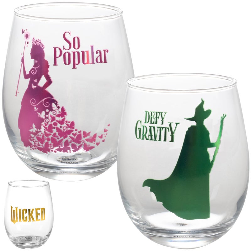 SCS Direct Wicked Stemless Wine Glasses Set of 2 Large 18oz Drink Cups Pink Green Glinda Elphaba Witch Glassware Officially Licensed Broadway Movie Merchandise Gift for Wicked Fans Theater Lovers - Image 2