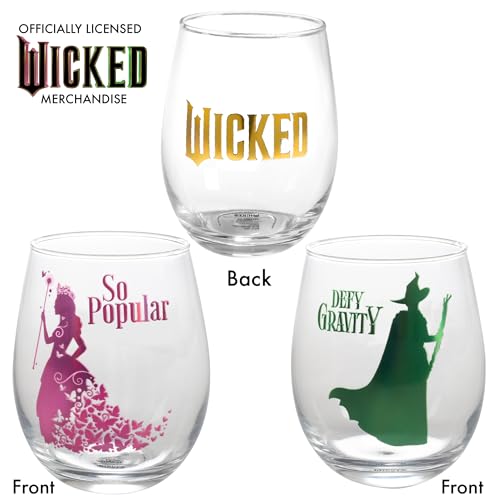 SCS Direct Wicked Stemless Wine Glasses Set of 2 Large 18oz Drink Cups Pink Green Glinda Elphaba Witch Glassware Officially Licensed Broadway Movie Merchandise Gift for Wicked Fans Theater Lovers - Image 3