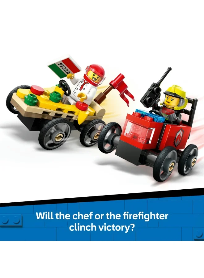 LEGO City Pizza vs. Fire Truck Race Car Pack Toy Soapbox Racing Set 60458 (70) Pieces