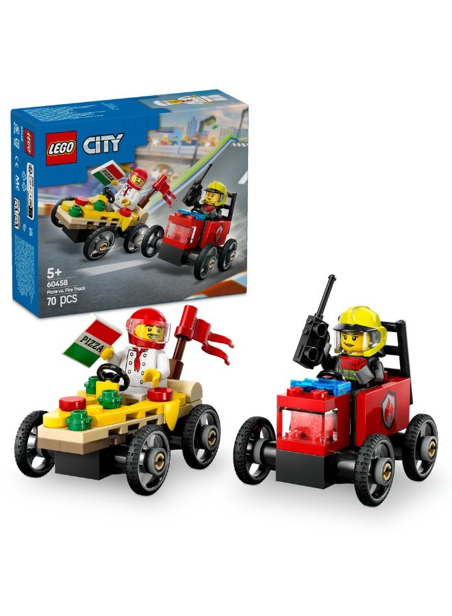 LEGO City Pizza vs. Fire Truck Race Car Pack Toy Soapbox Racing Set 60458 (70) Pieces - Image 1