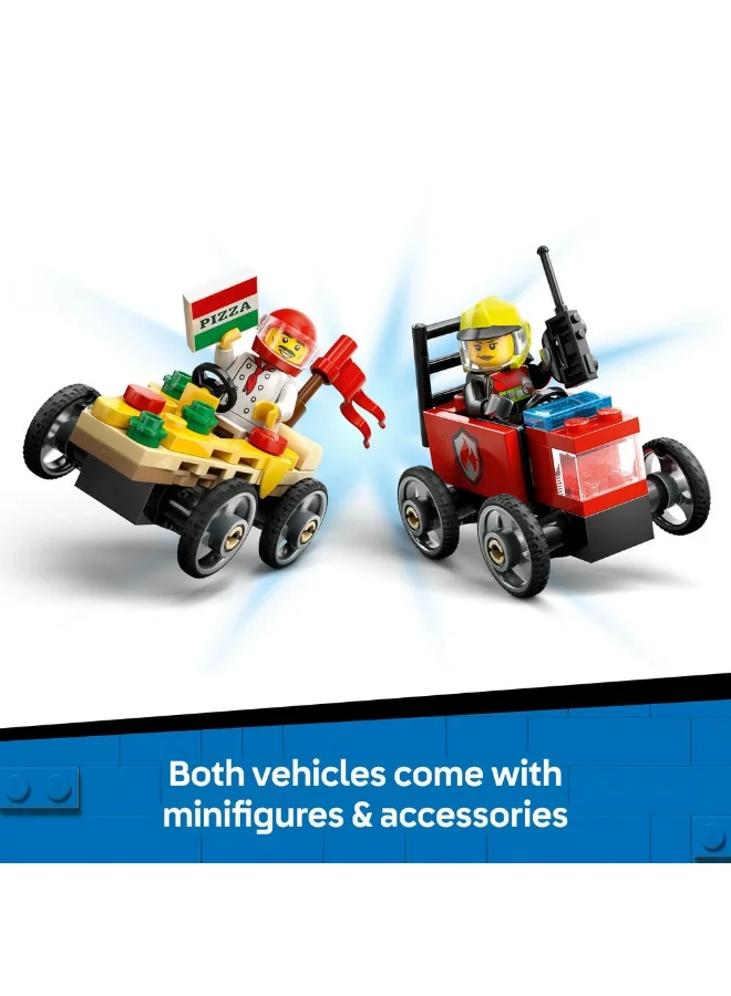 LEGO City Pizza vs. Fire Truck Race Car Pack Toy Soapbox Racing Set 60458 (70) Pieces