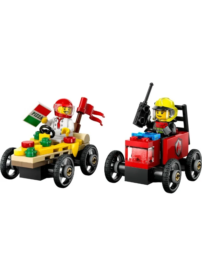 LEGO City Pizza vs. Fire Truck Race Car Pack Toy Soapbox Racing Set 60458 (70) Pieces