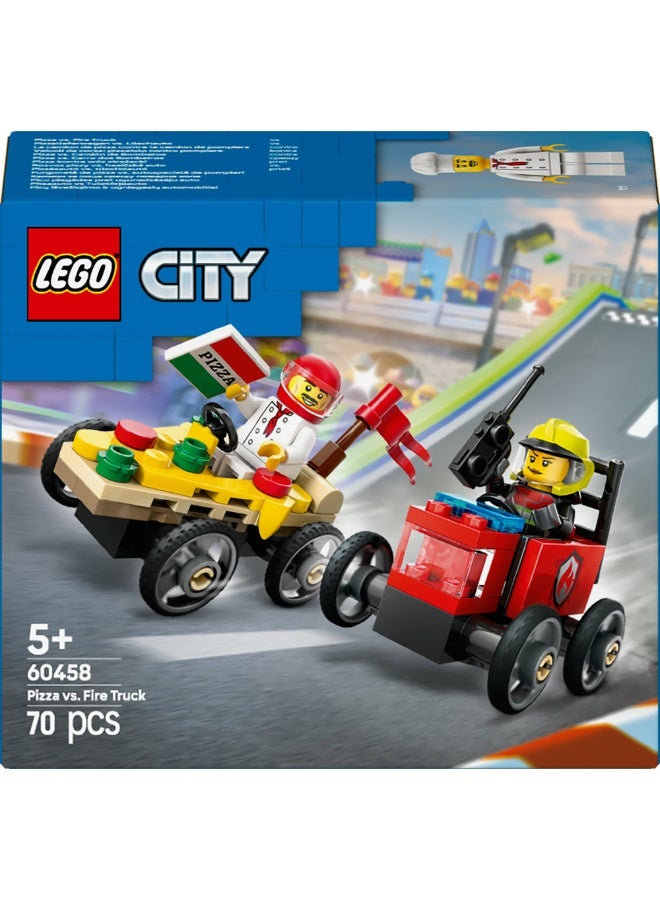 LEGO City Pizza vs. Fire Truck Race Car Pack Toy Soapbox Racing Set 60458 (70) Pieces - Image 2