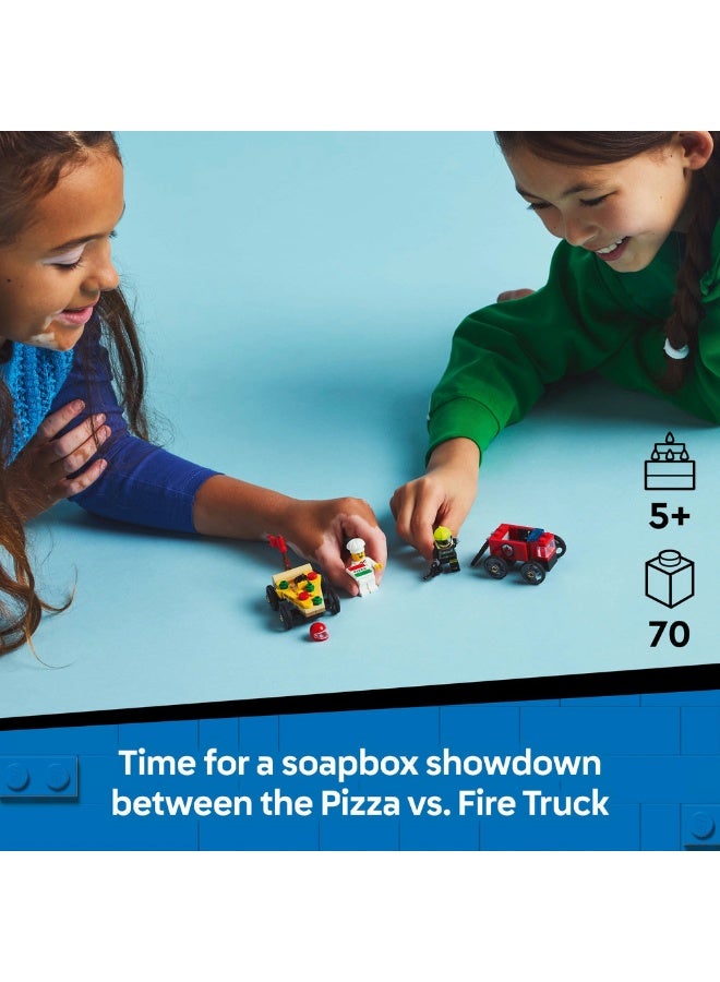 LEGO City Pizza vs. Fire Truck Race Car Pack Toy Soapbox Racing Set 60458 (70) Pieces - Image 3