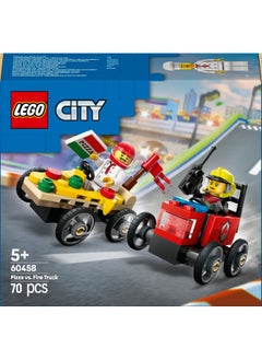 LEGO City Pizza vs. Fire Truck Race Car Pack Toy - Soapbox Car Toys for 5+ Year Old Boys & Girls - Fun Holiday or Birthday Gifts - Vehicle Set Includes 2 Minifigures - 60458 (70 pieces)  - Image 2